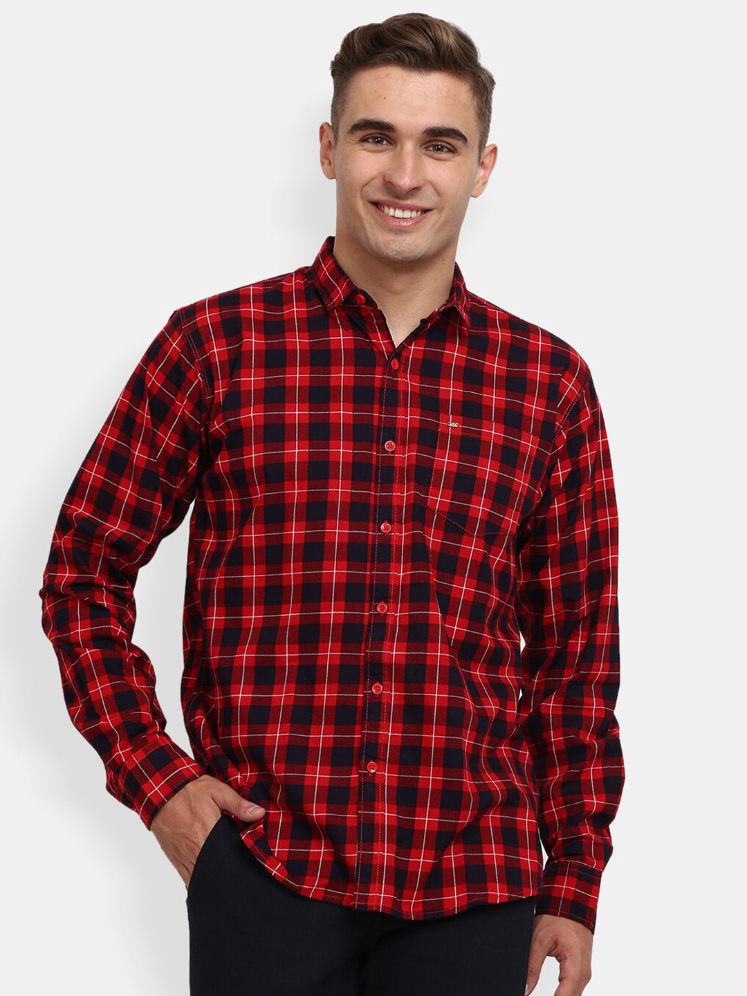 

V-Mart Men Red Buffalo Checked Casual Shirt