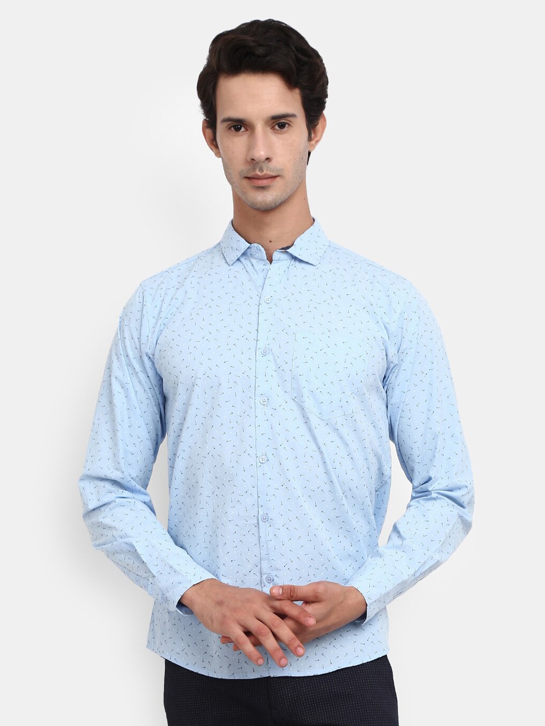 

V-Mart Men Printed Slim Fit Cotton Casual Shirt, Blue