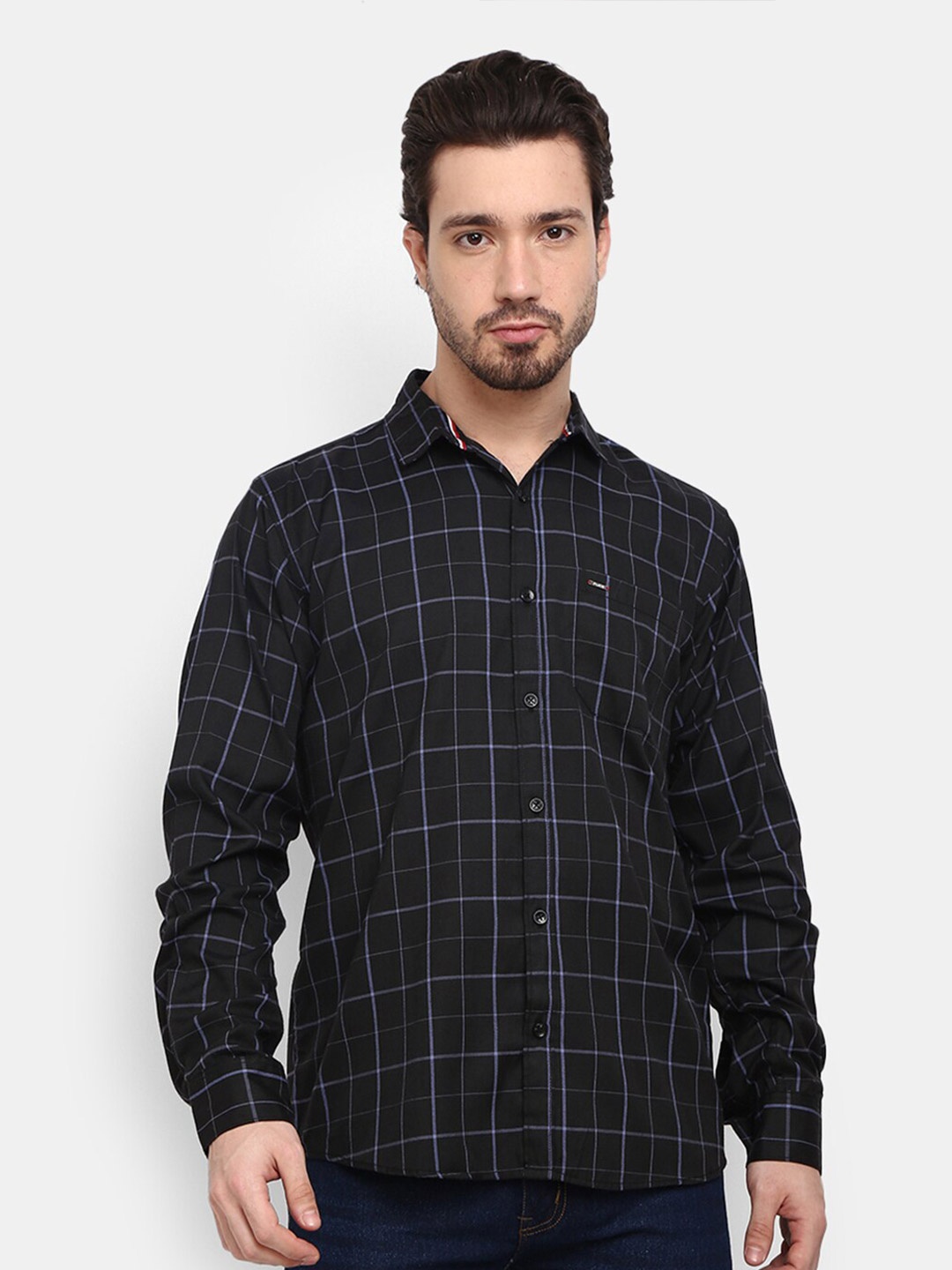 

V-Mart Men Checked Cotton Casual Shirt, Black