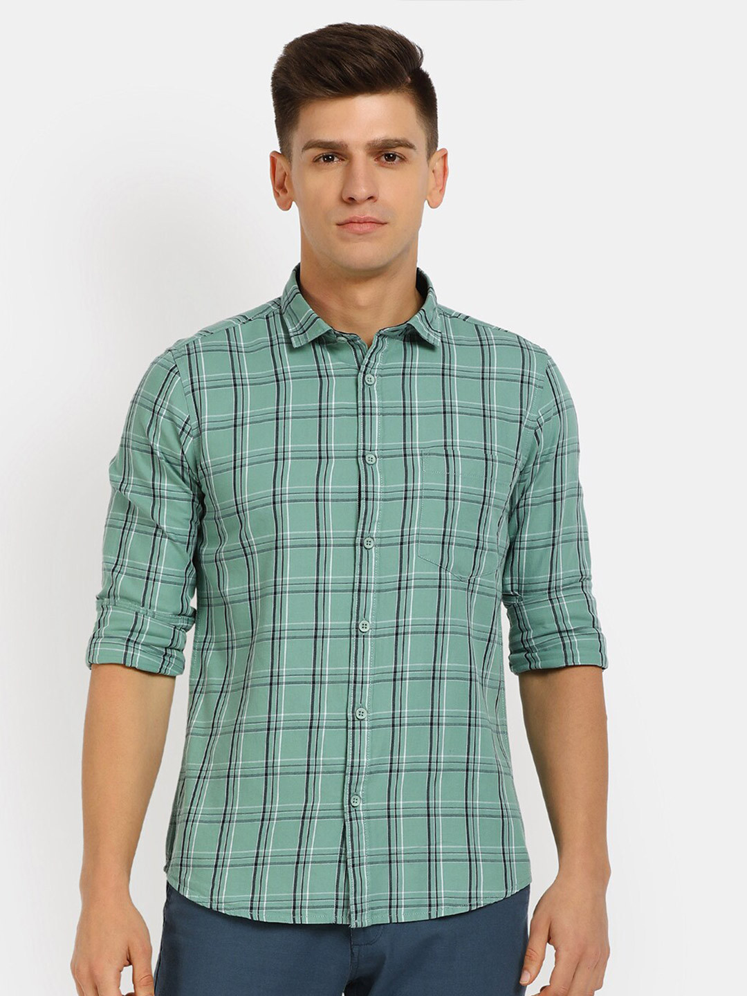 

V-Mart Men Tartan Checked Cotton Casual Shirt, Green