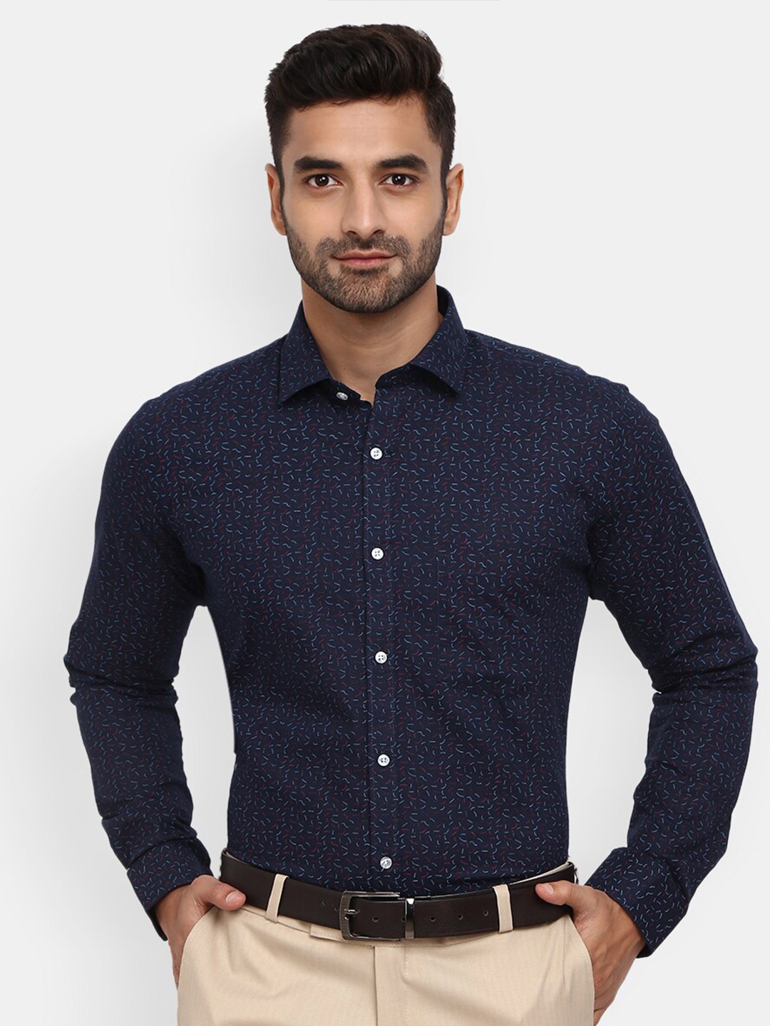 

V-Mart Printed Cotton Formal Shirt, Navy blue