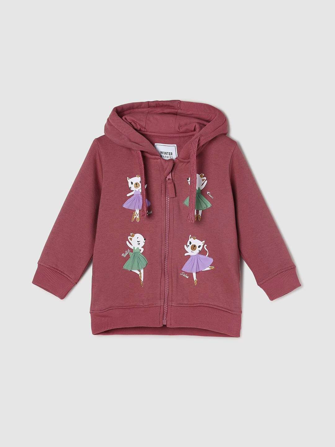 

max Girls Brown Printed Hooded Sweatshirt