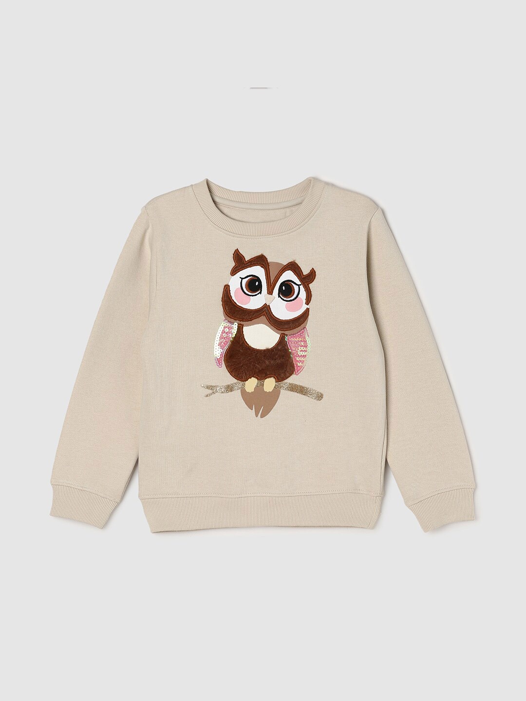 

max Girls Printed Cotton Sweatshirt, Beige
