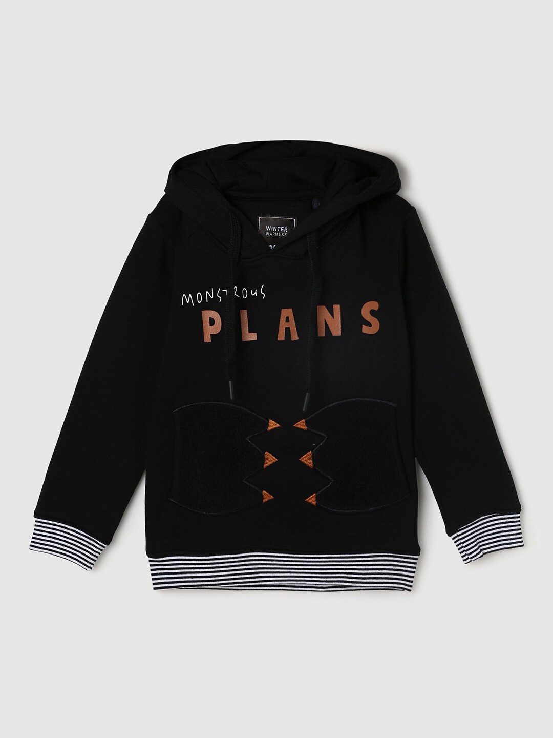 

max Boys Black Printed Hooded Sweatshirt