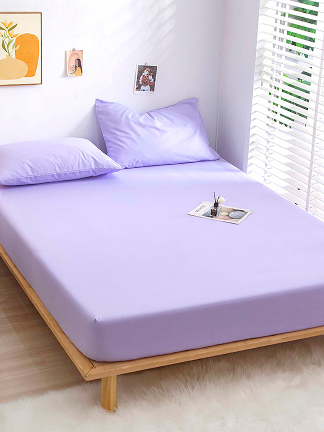 

JC HOME Purple Solid 128 TC King Bedsheet with 2 Pillow Covers