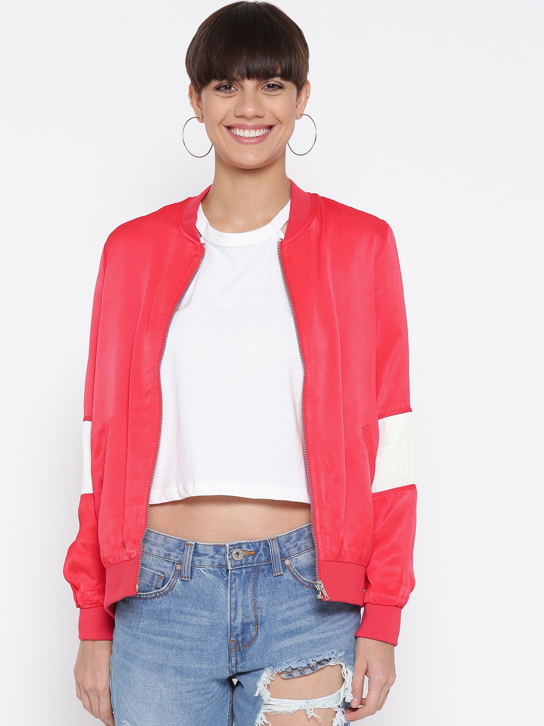 

FOREVER 21 Women Red Colourblocked Bomber