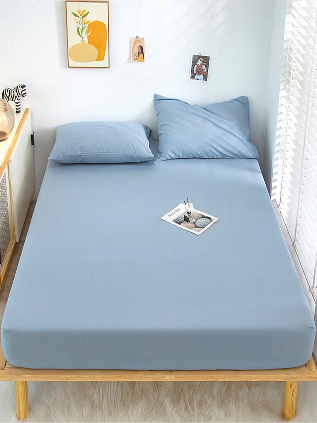 

JC HOME Blue 128 TC Cotton King Bedsheet with 2 Pillow Covers