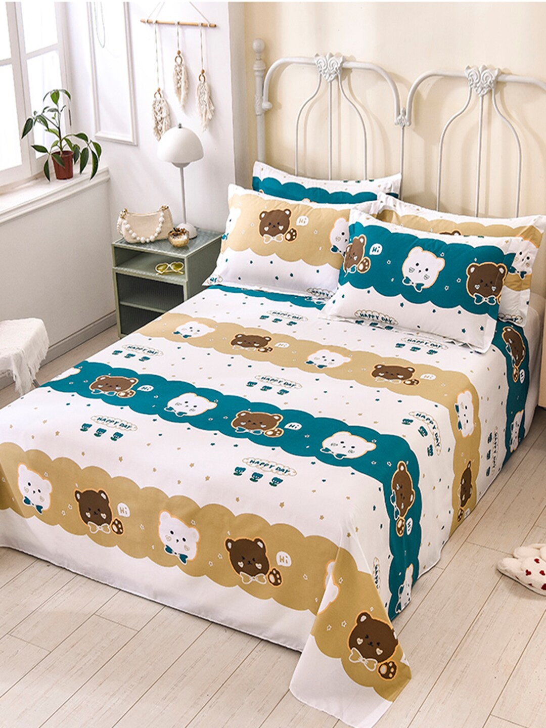 

JC Collection Printed 200 TC Cotton Single Bedsheet with 1 Pillow Cover, White