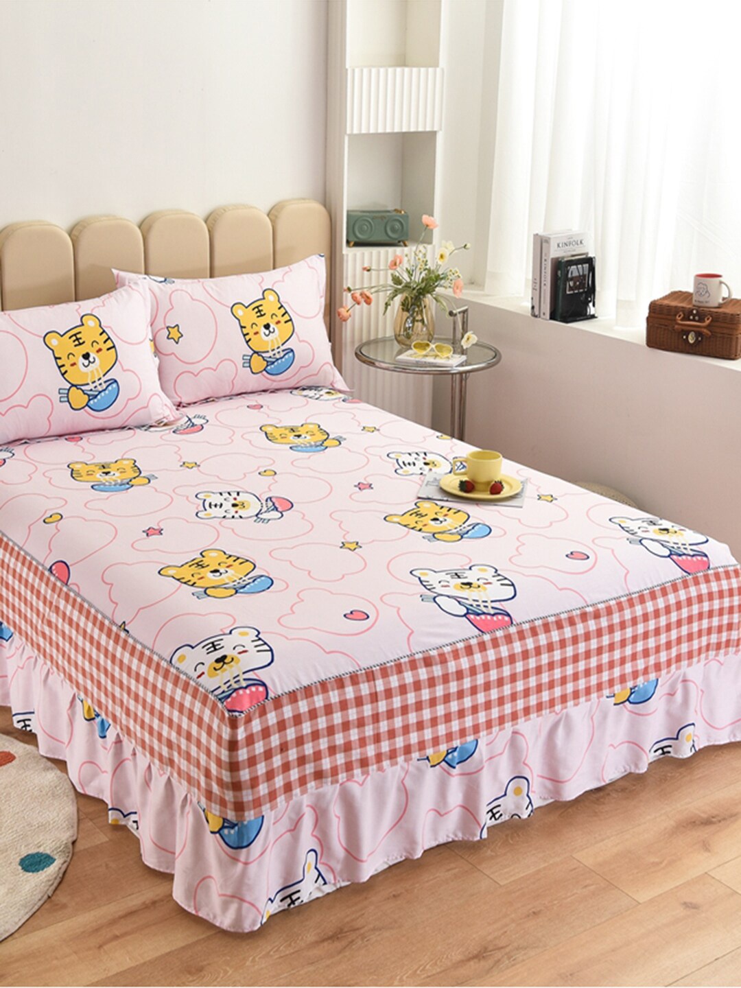 

JC HOME 200 TC Cotton Bedsheet with 2 Pillow Covers, Pink