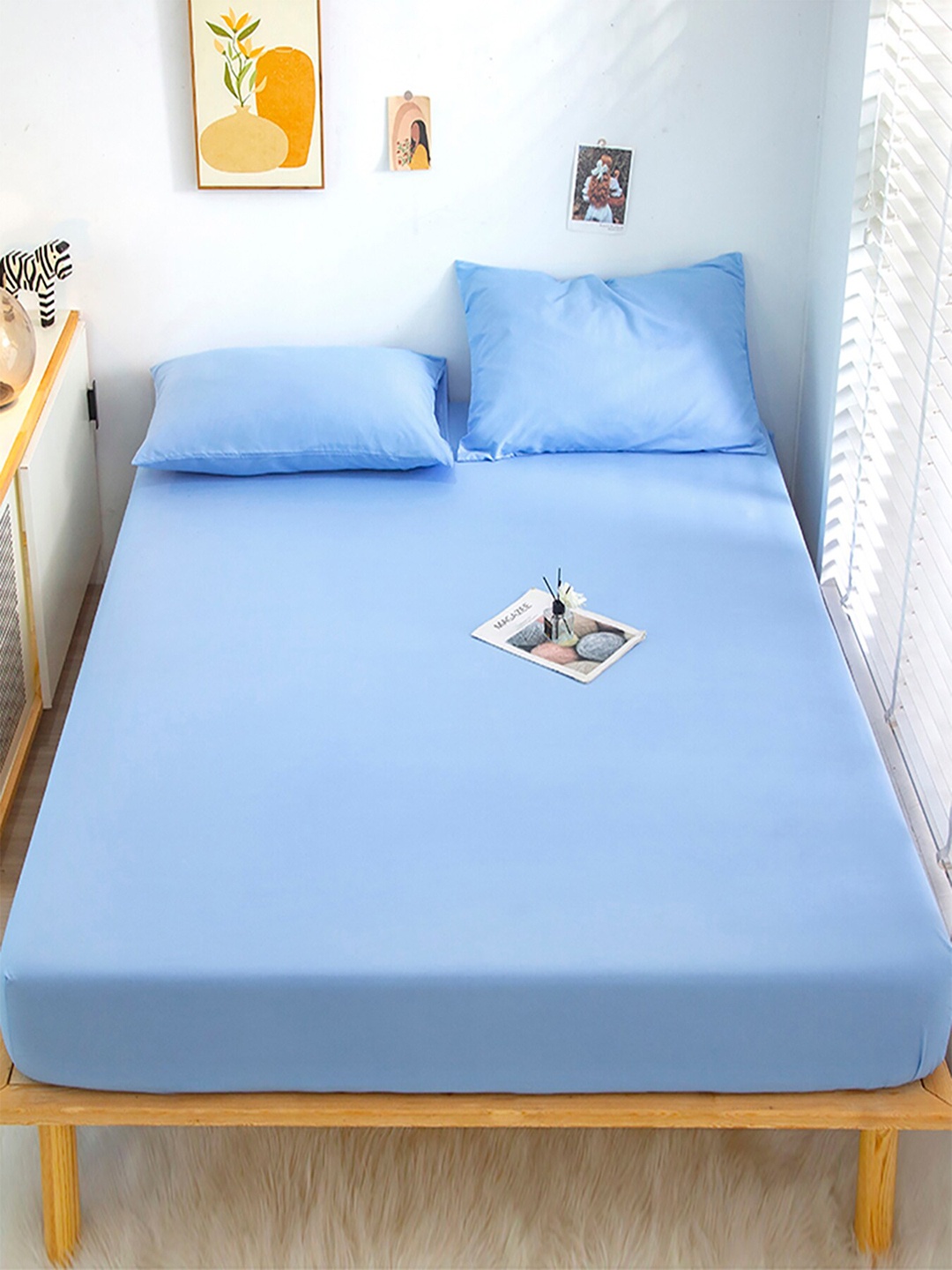 

JC HOME Blue Single Bedsheet with 1 Pillow Covers