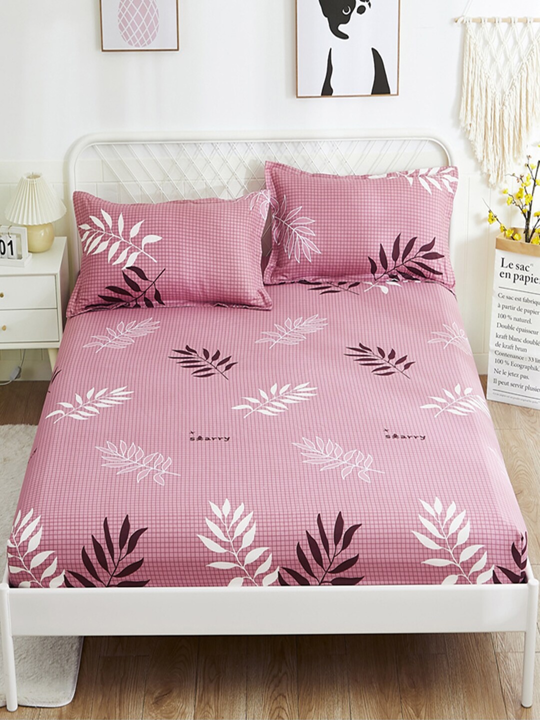 

JC Collection Pink & White Floral 120 TC Queen Bedsheet with 2 Pillow Covers