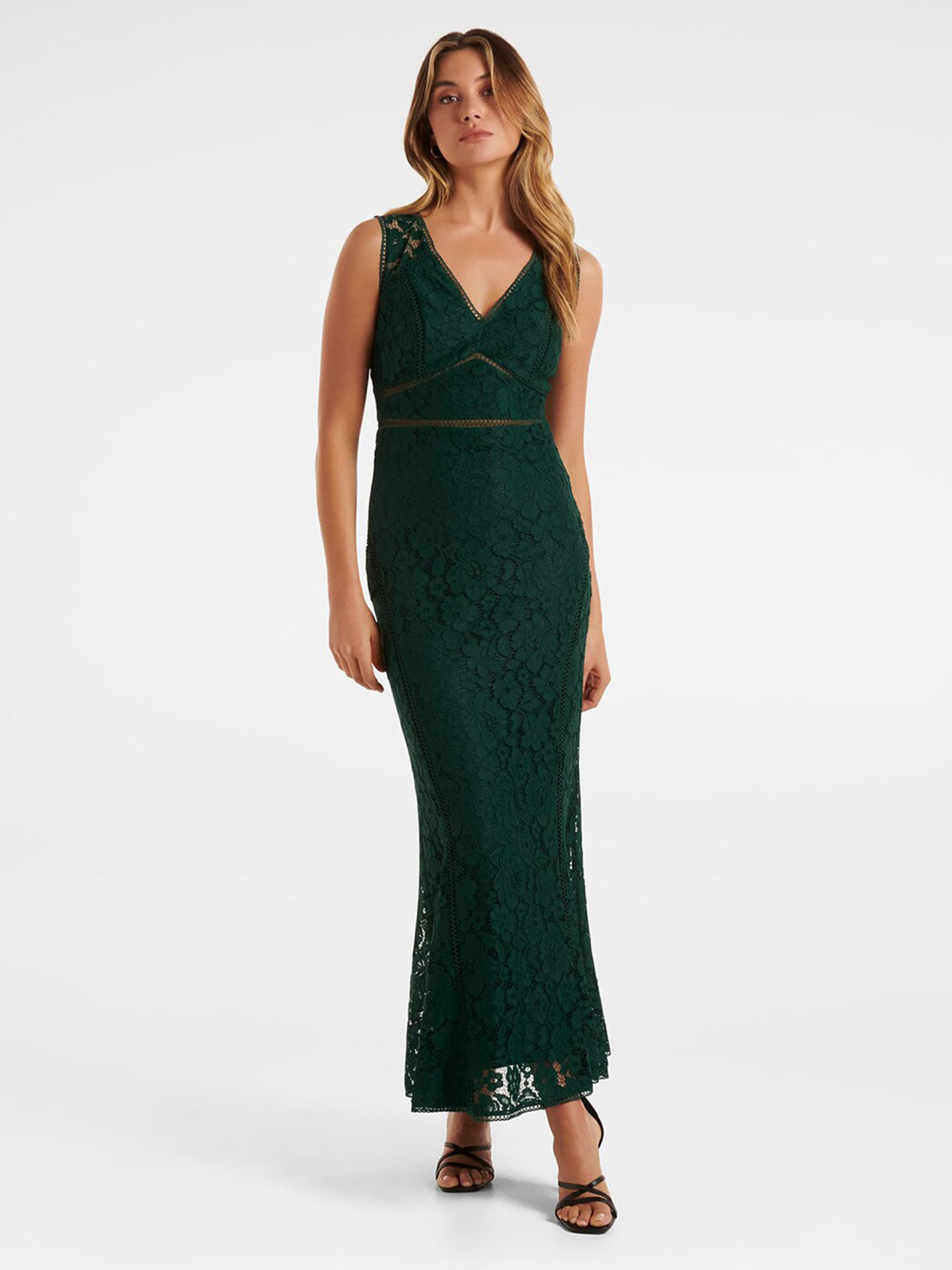 

Forever New Women Green Lace Embellished Bodycon Maxi Dress