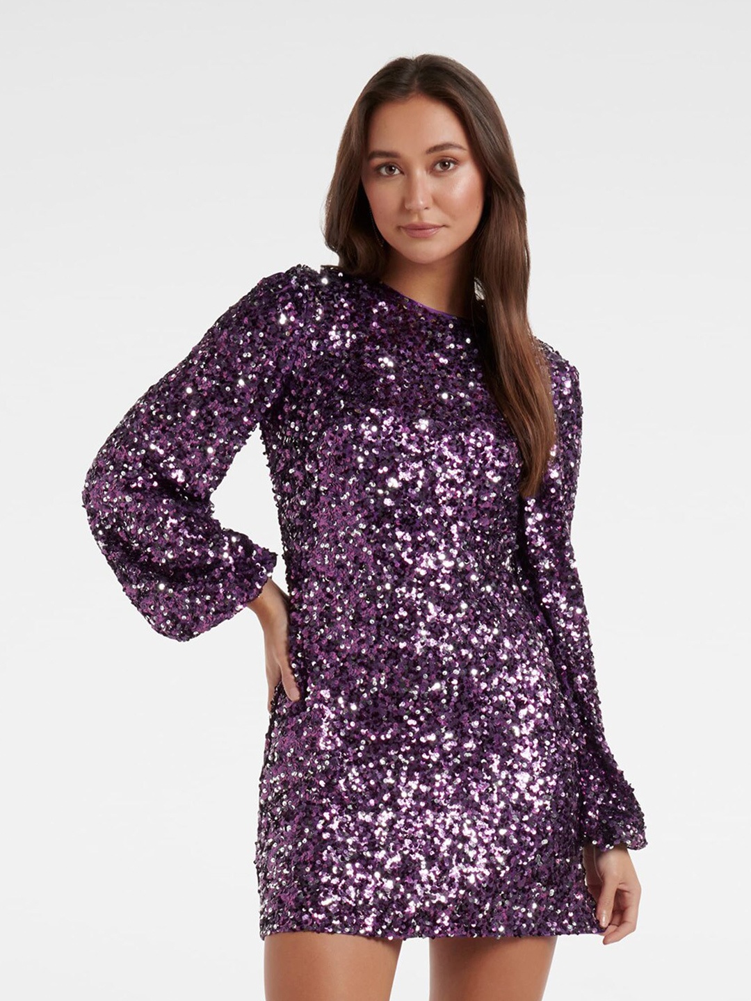 

Forever New Women Purple Embellished Sheath Mini Dress