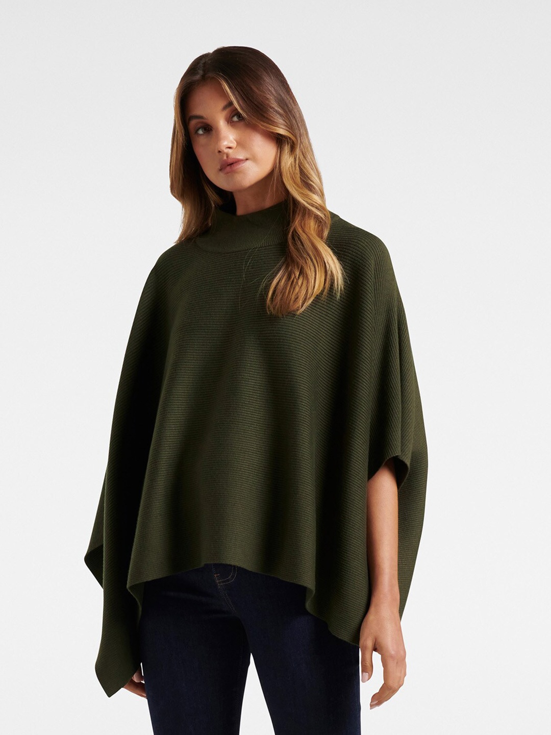 

Forever New Women Green Solid Poncho
