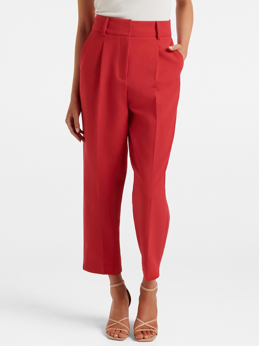 

Forever New Women Red High-Rise Pleated Trousers