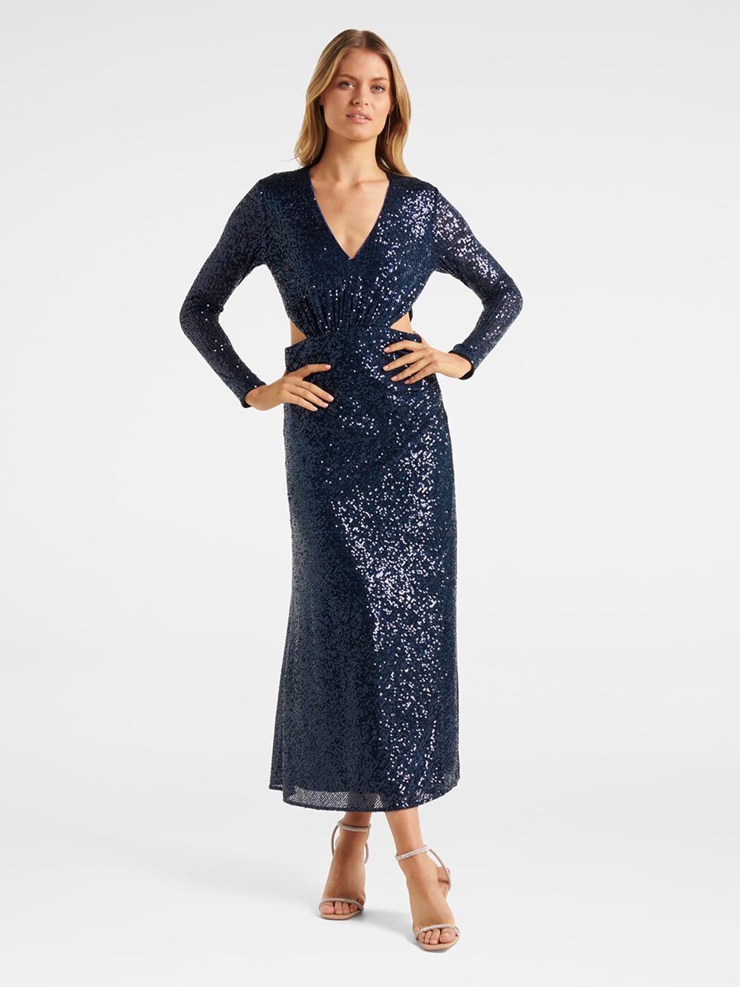 

Forever New Women Navy Blue Sequined Embellished Maxi Dress