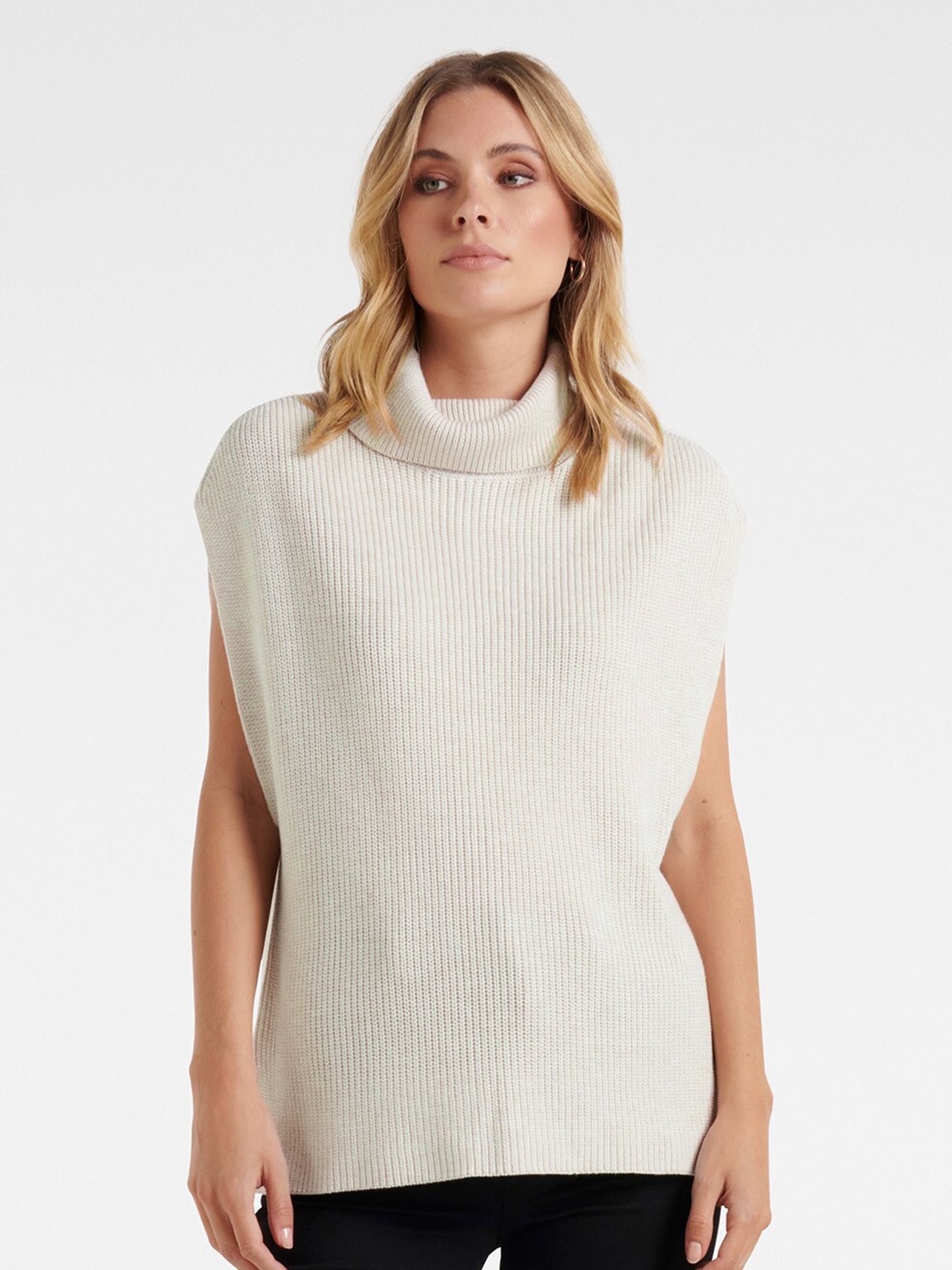 

Forever New Women White Ribbed Sweater Vest