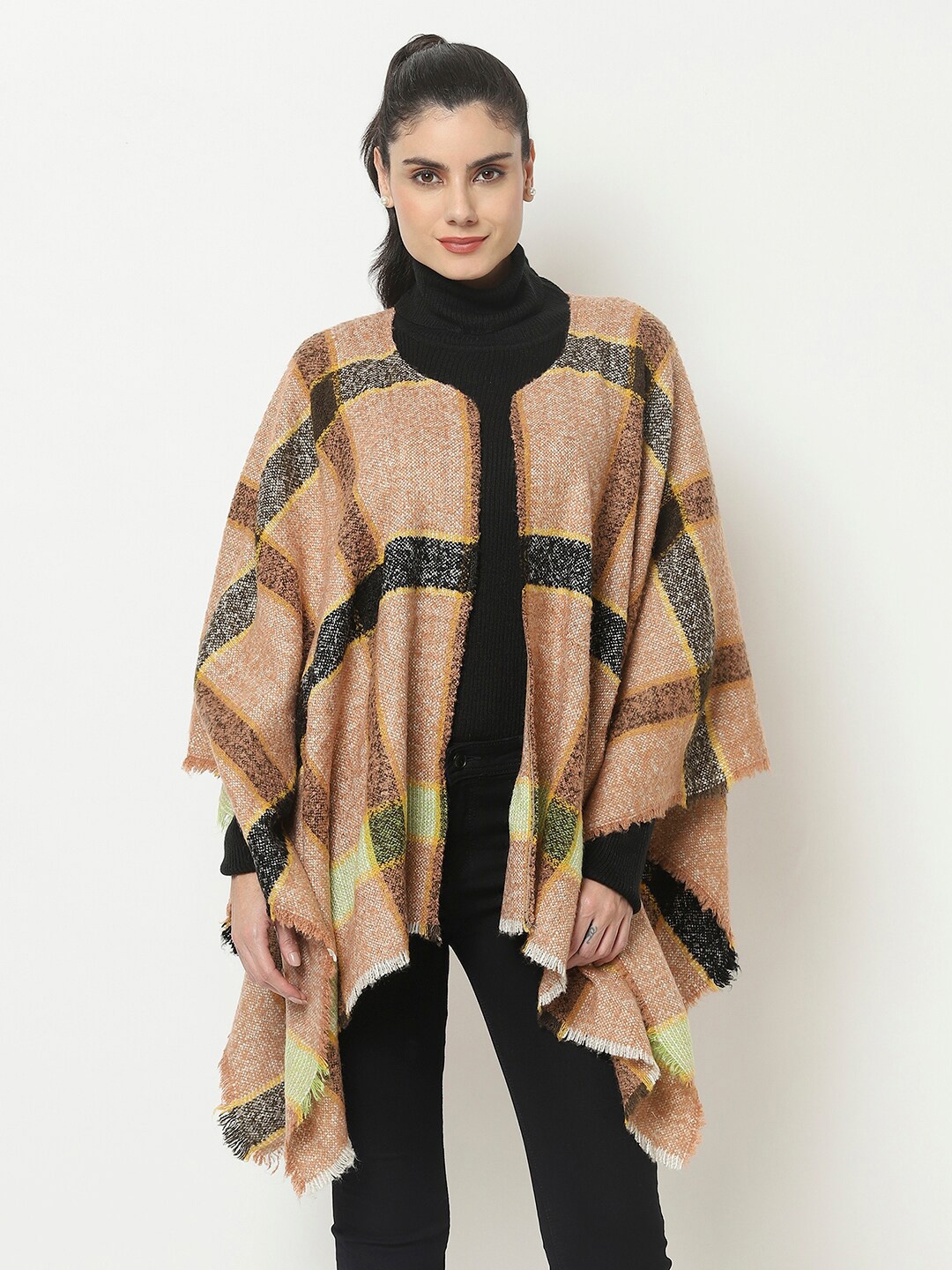 

Owncraft Women Brown & Green Checked Checked Poncho