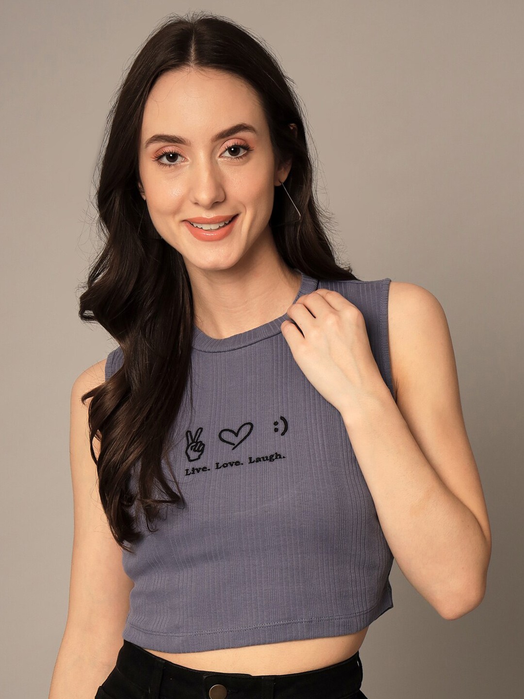 

Yaadleen Blue Embroidered Pure Cotton Crop Top