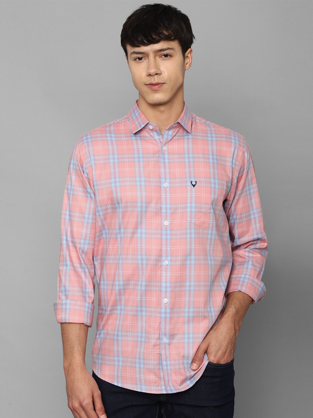 

Allen Solly Men Pink Slim Fit Tartan Checks Casual Shirt