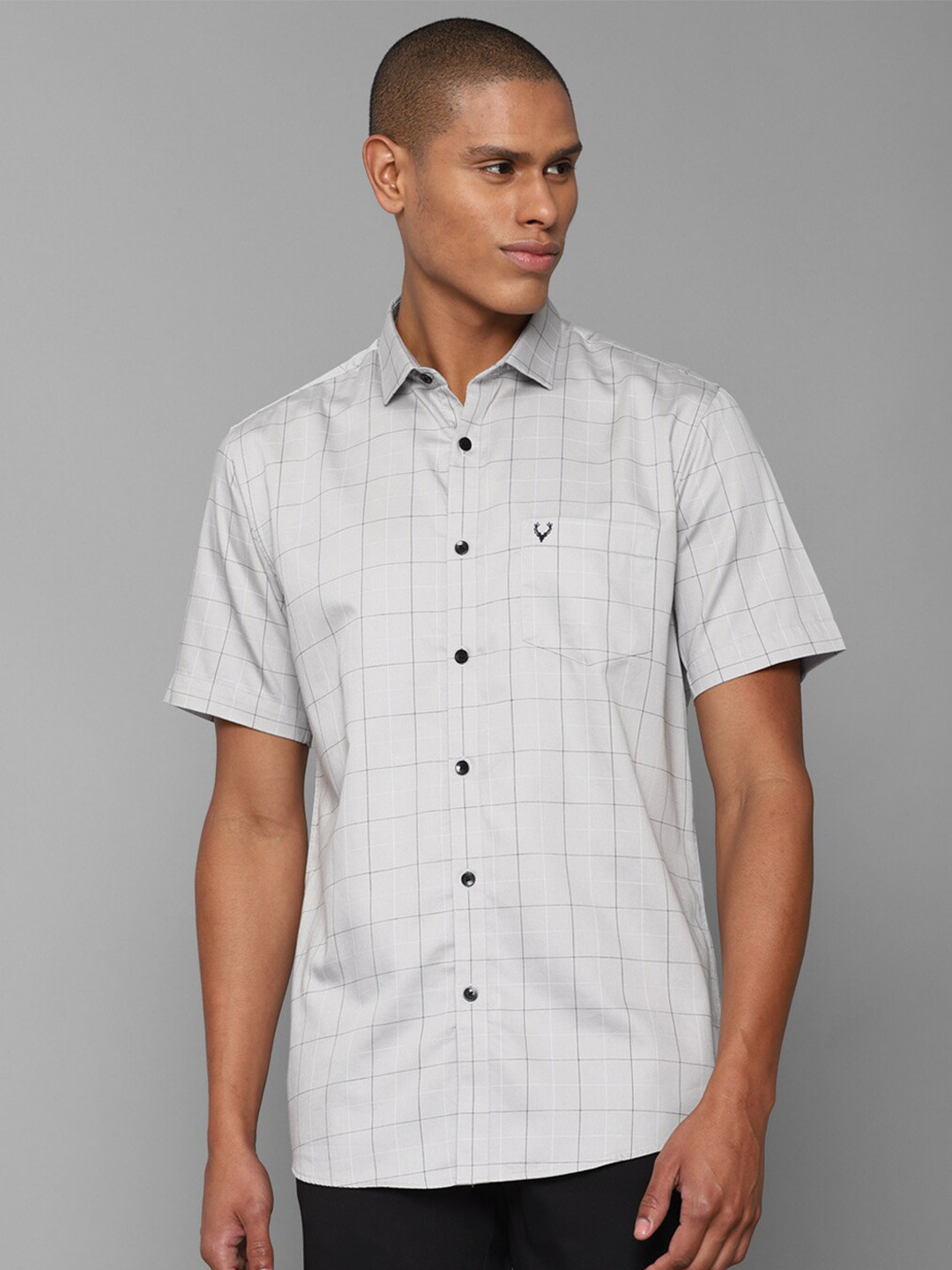 

Allen Solly Slim Fit Windowpane Checks Pure Cotton Casual Shirt, Grey