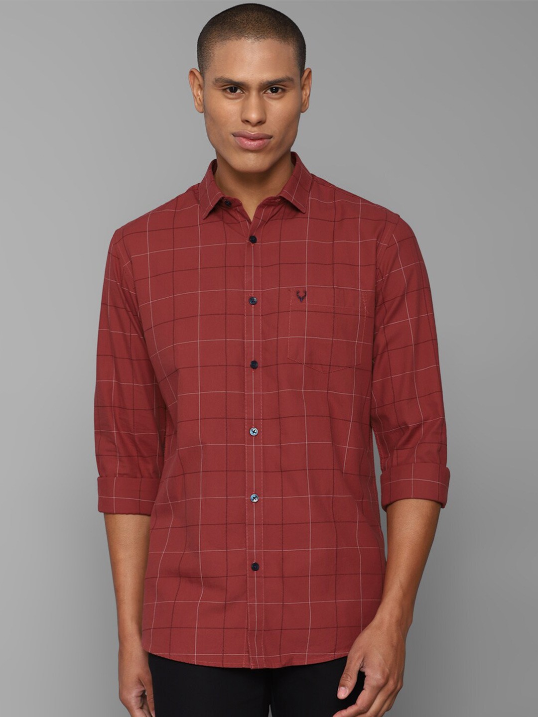 

Allen Solly Men Comfort Slim Fit Checked Cotton Casual Shirt, Maroon