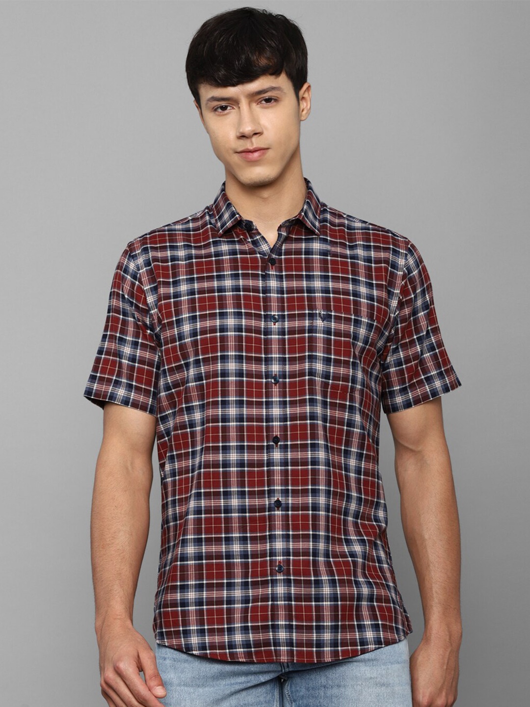 

Allen Solly Men Maroon Comfort Slim Fit Checked Cotton Casual Shirt