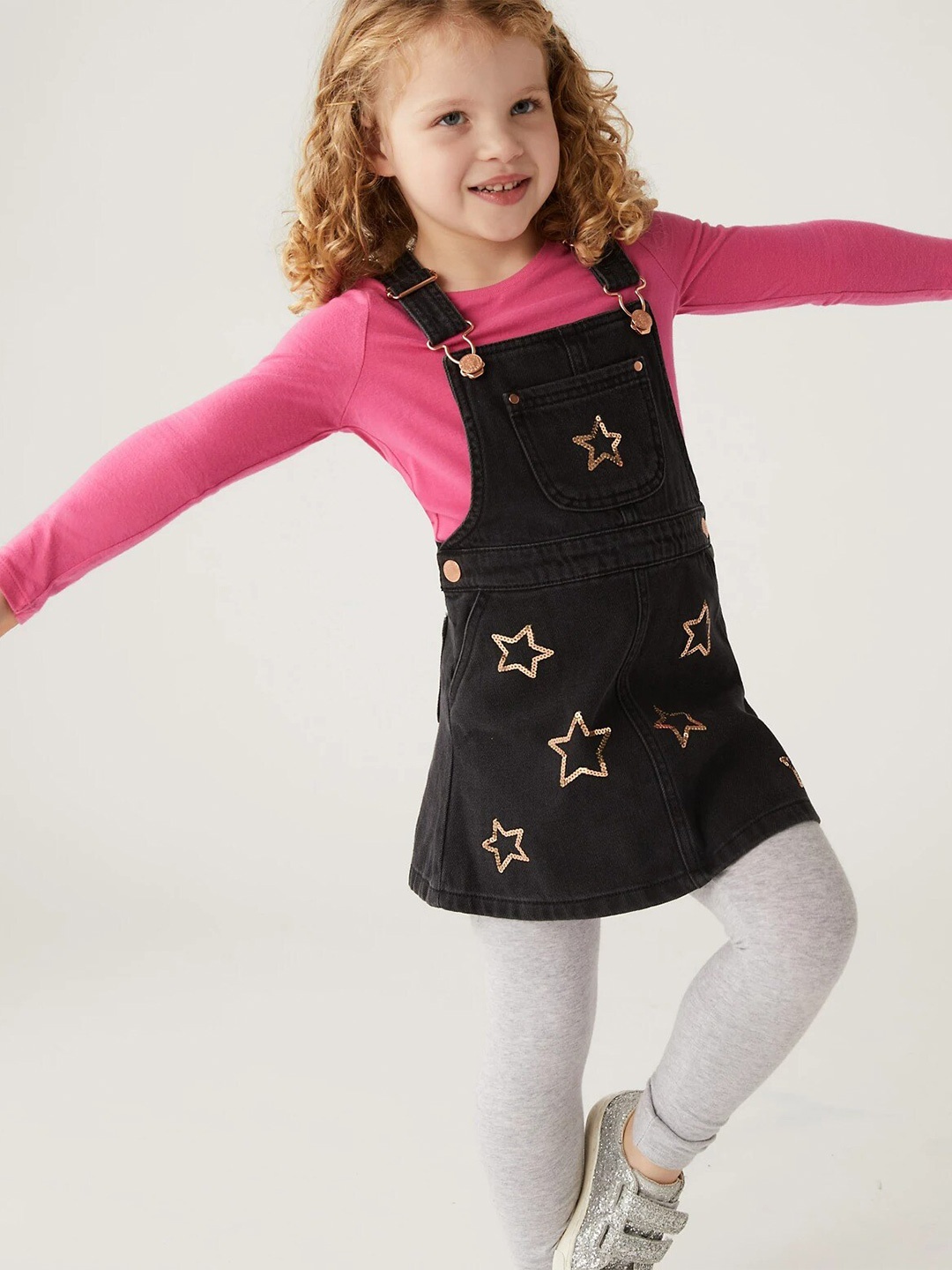 

Marks & Spencer Girls Black & Pink Embellished T-shirt with Skirt