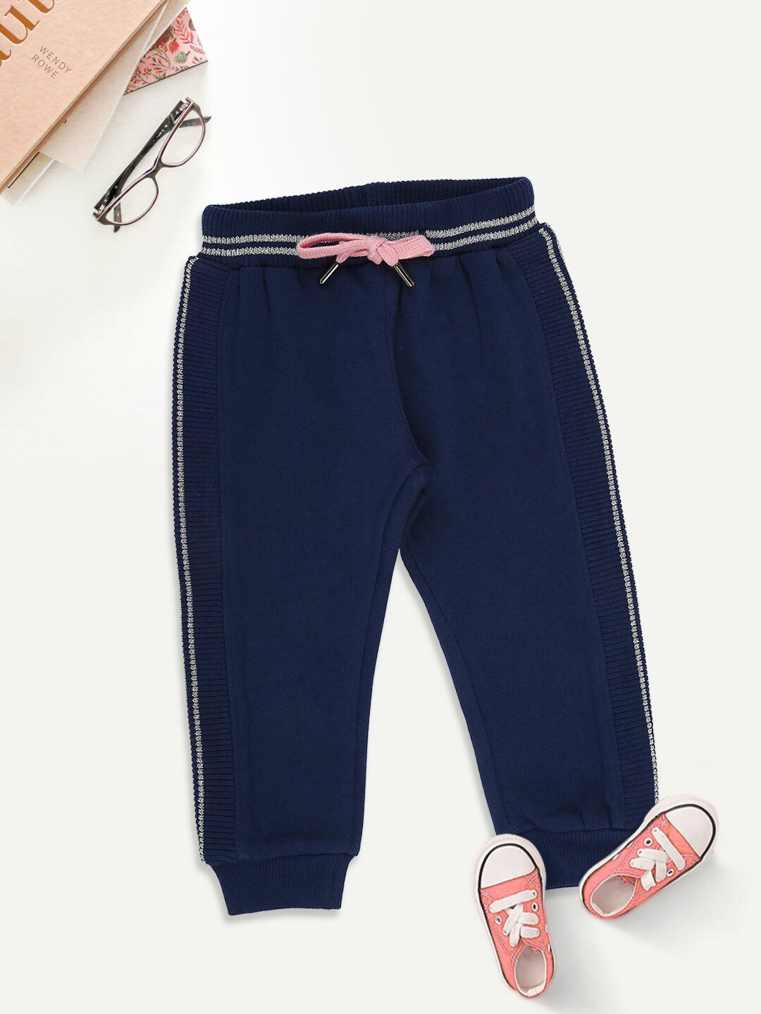 

MeeMee Girls Navy Blue Solid Cotton Jogger