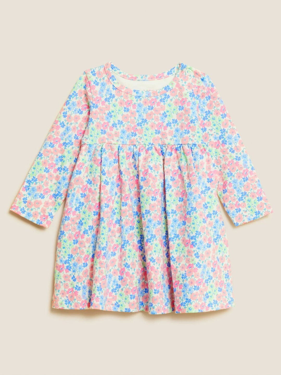 

Marks & Spencer Girls Blue & Pink Floral Printed A-Line Cotton Dress