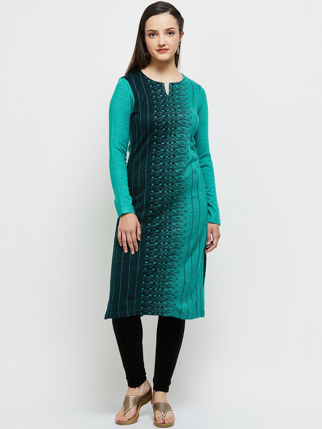 

max Ethnic Motifs Round Neck Kurta, Green