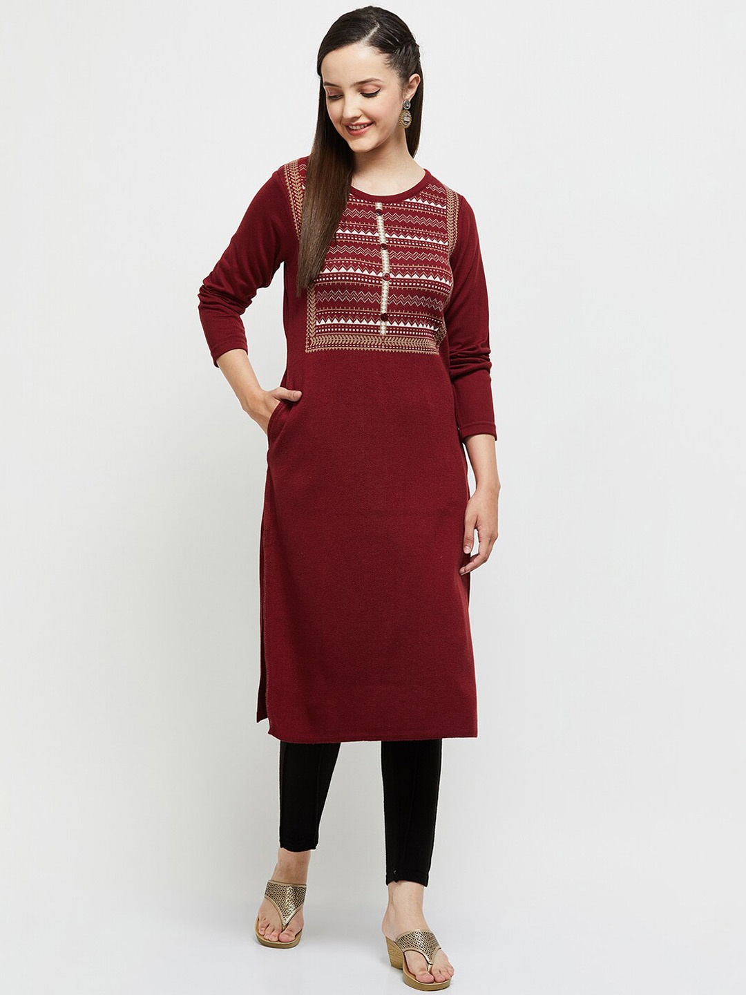 

max Geometric Yoke Design Kurta, Red