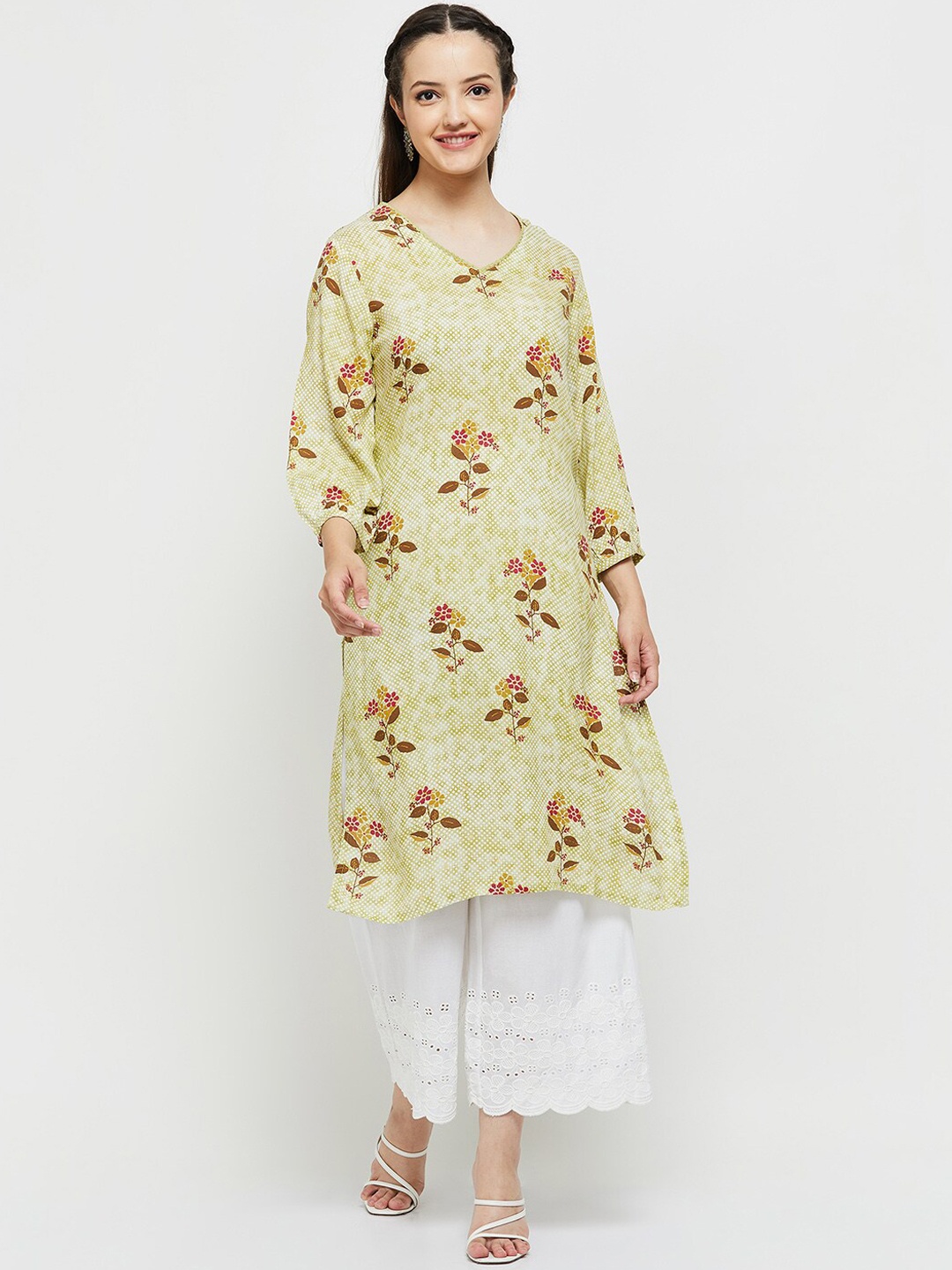 

max Women Yellow Floral Printed Kurta