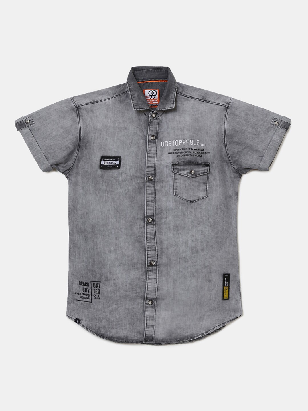 

V-Mart Boys Faded Cotton Casual Shirt, Grey