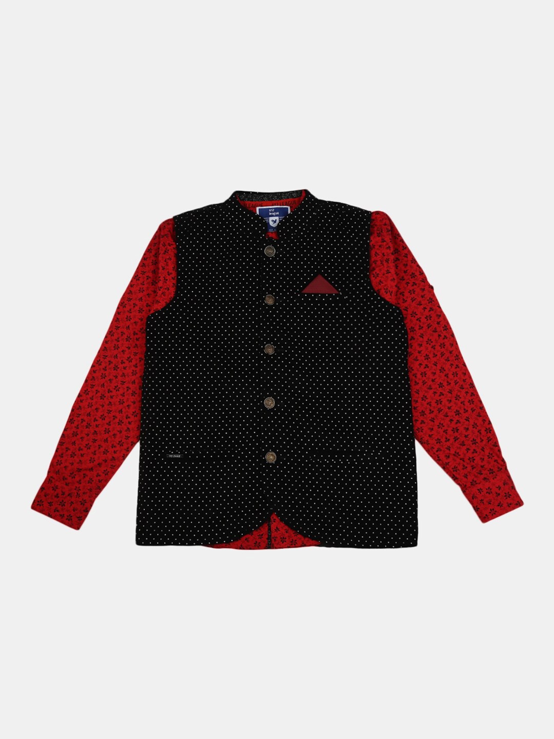 

V-Mart Boys Floral Printed Casual Shirt With Waistcoat, Red