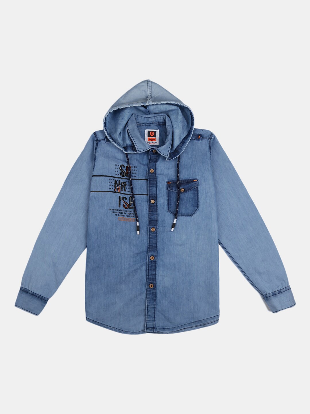 

V-Mart Boys Blue Faded Hooded Casual Shirt