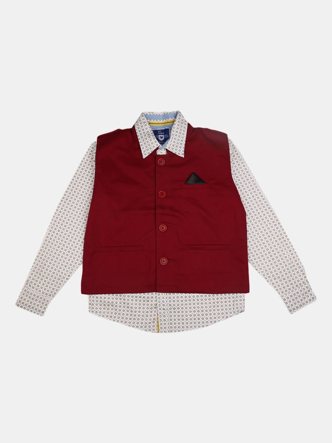 

V-Mart Boys Printed Casual Shirt With Waistcoat, White