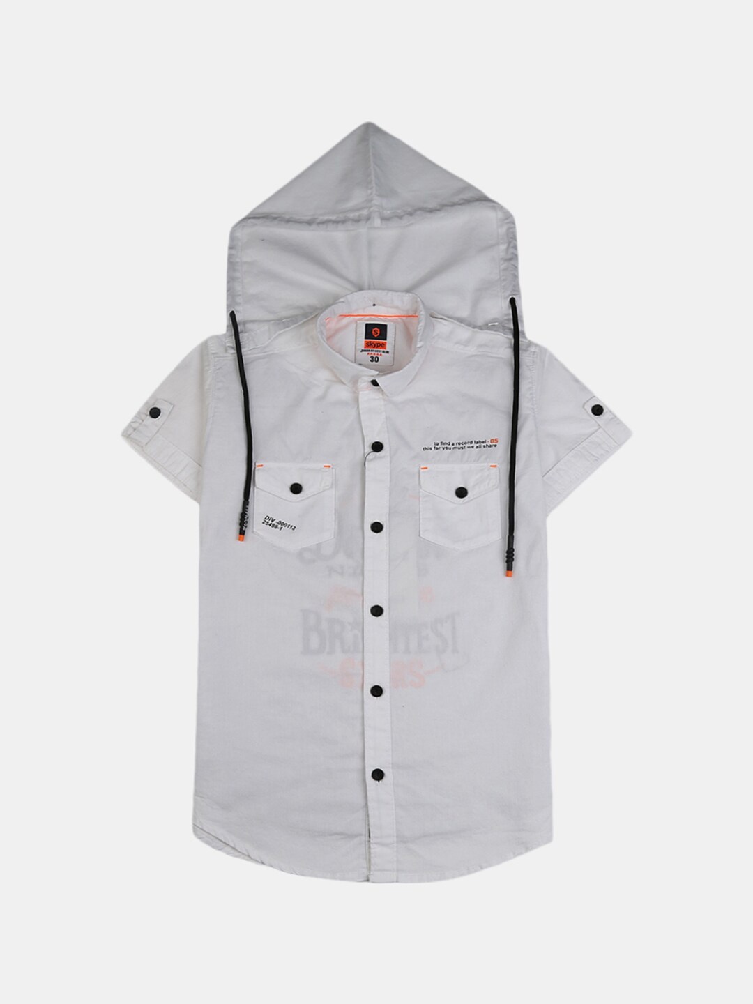 

V-Mart Boys Printed Hooded Casual Shirt, White