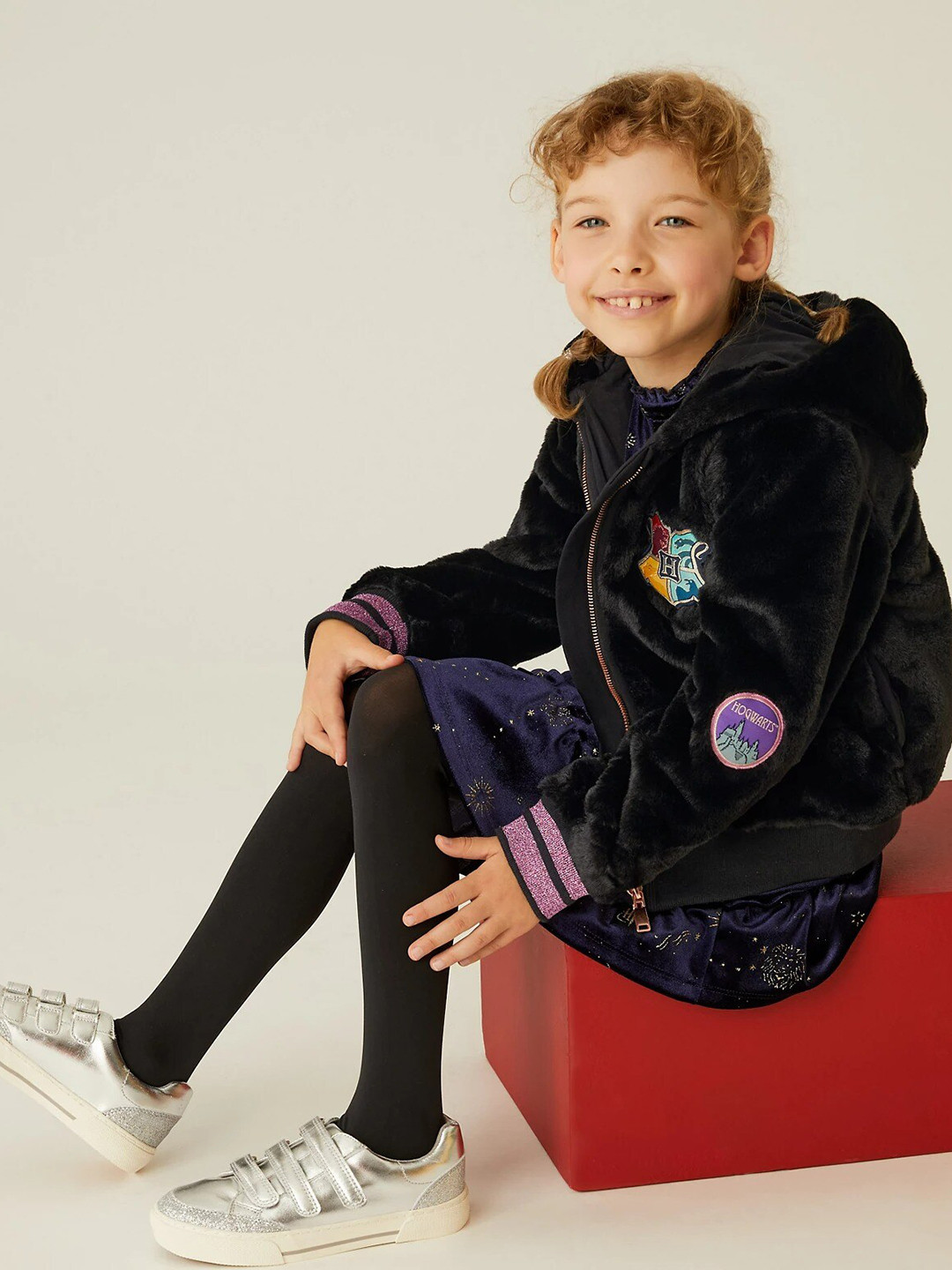 

Marks & Spencer Girls Black Blue Typography Lightweight Varsity Jacket with Patchwork