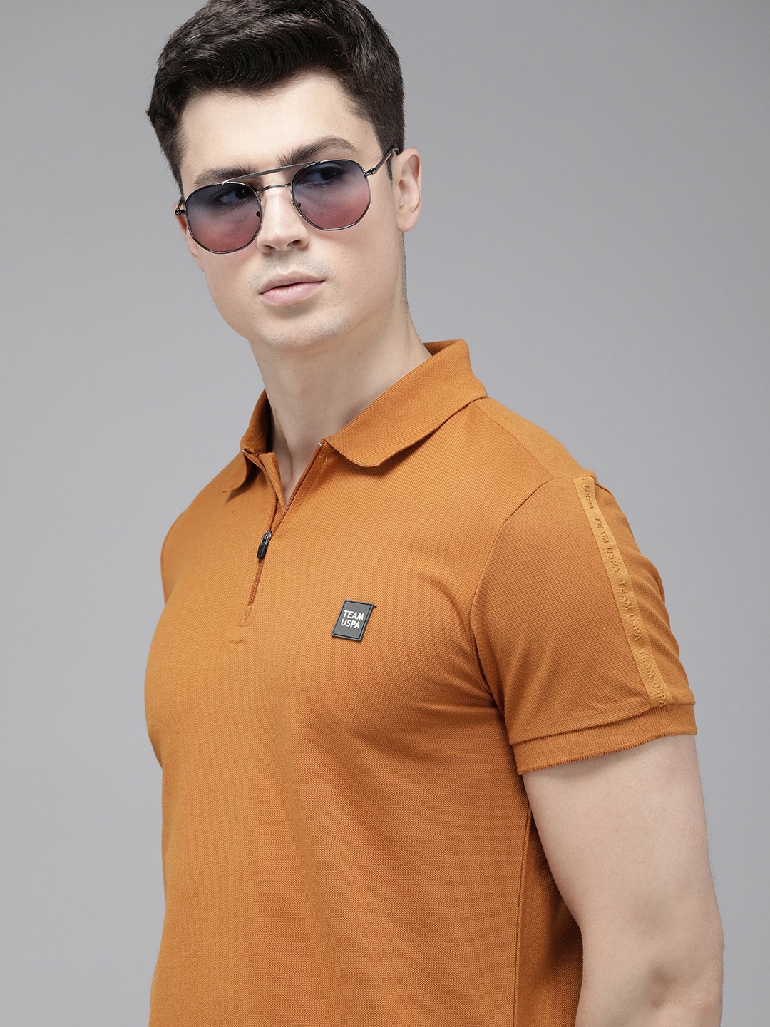 

U.S. Polo Assn. Denim Co. Men Polo Collar T-shirt With Applique Detail, Rust