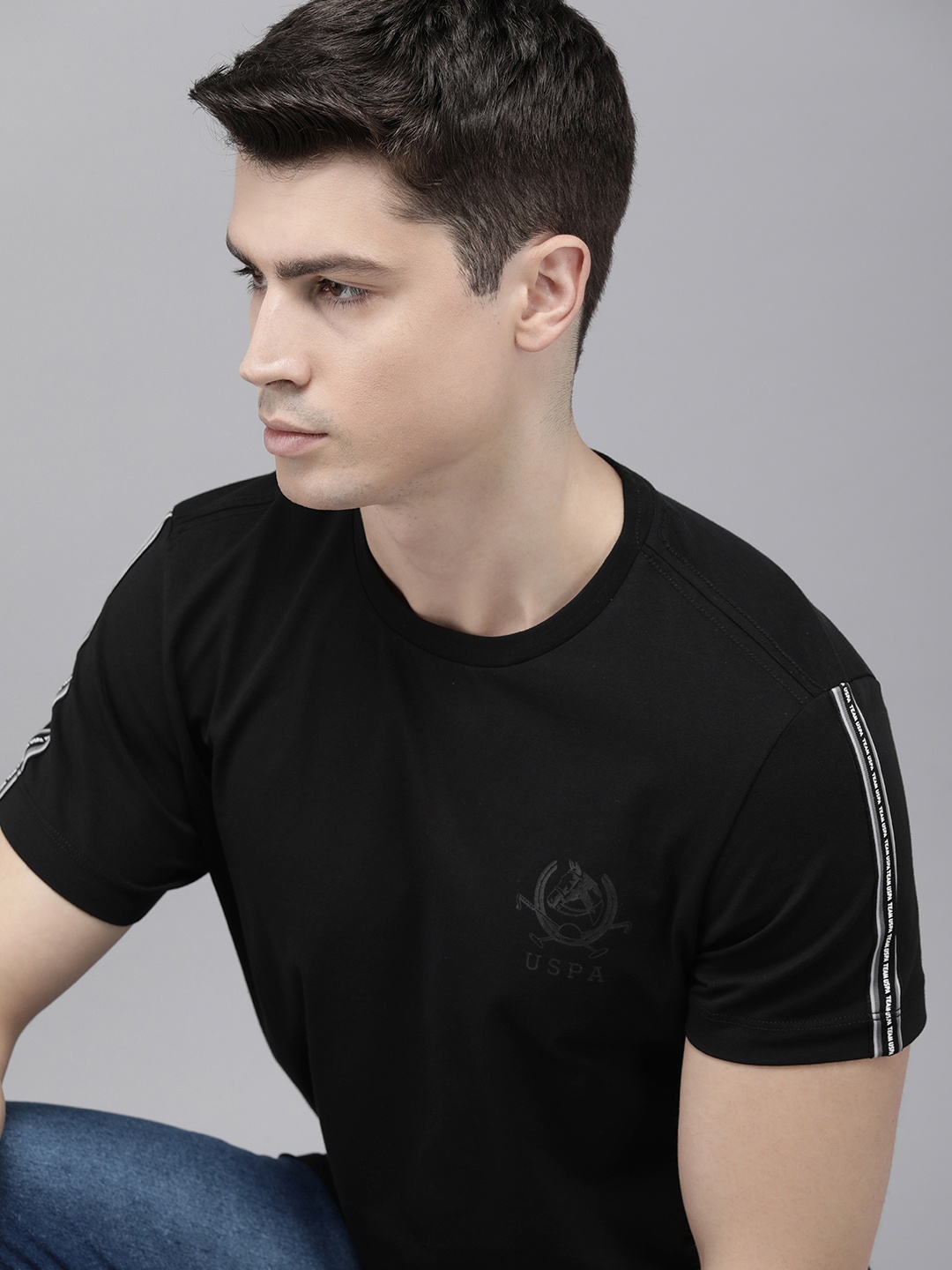 

U.S. Polo Assn. Denim Co. Men Solid Casual T-shirt With Tape Detail, Black