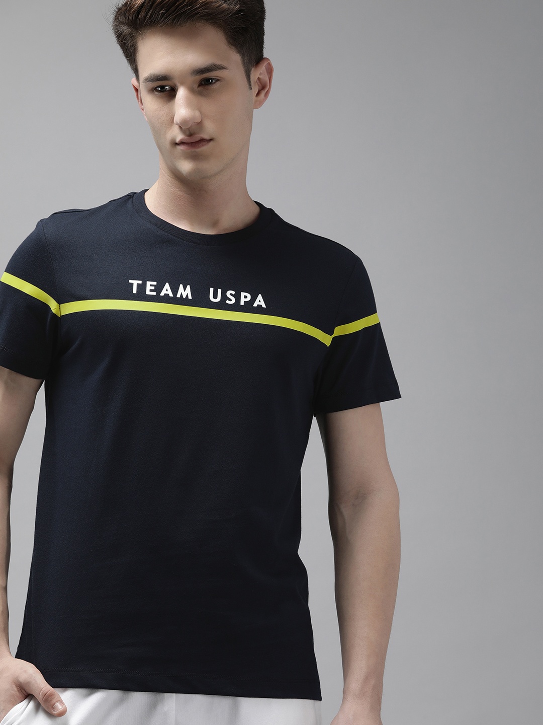 

U.S. Polo Assn. Men Brand Logo Printed Round Neck Casual T-shirt, Navy blue