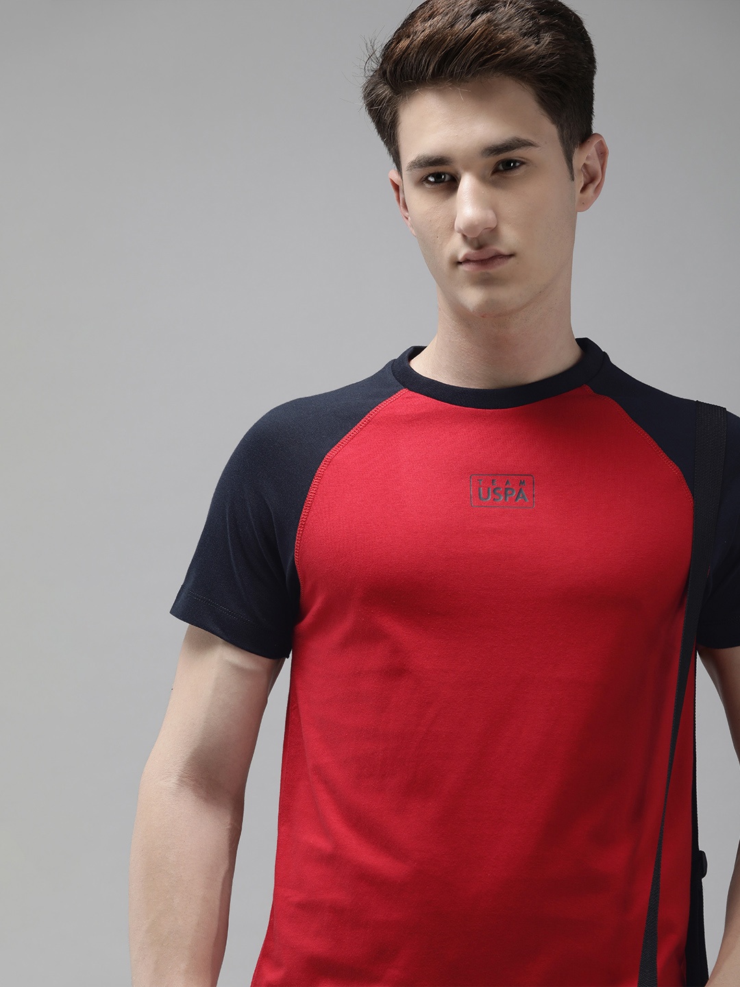 

U S Polo Assn Men Brand Logo Raglan Sleeves Slim Fit T-shirt, Red