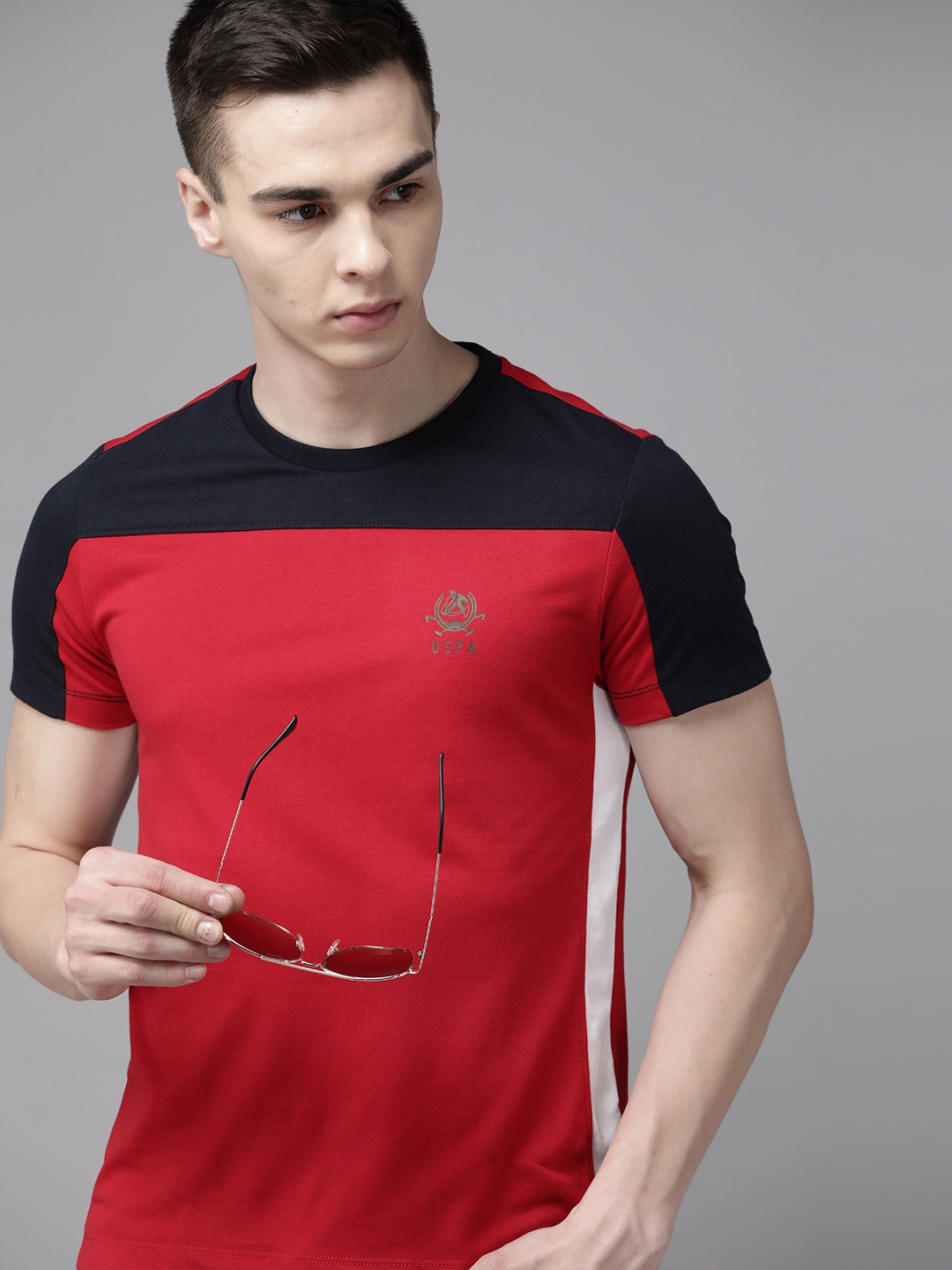 

U S Polo Assn Colourblocked Regular Fit T-shirt, Red