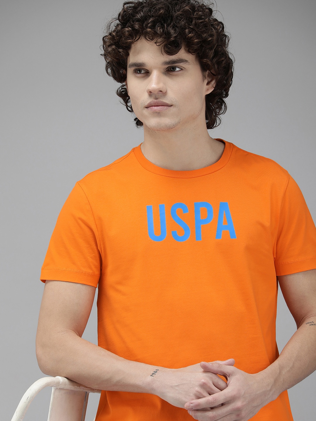 

U S Polo Assn Men Brand Logo Printed Slim Fit T-shirt, Coral