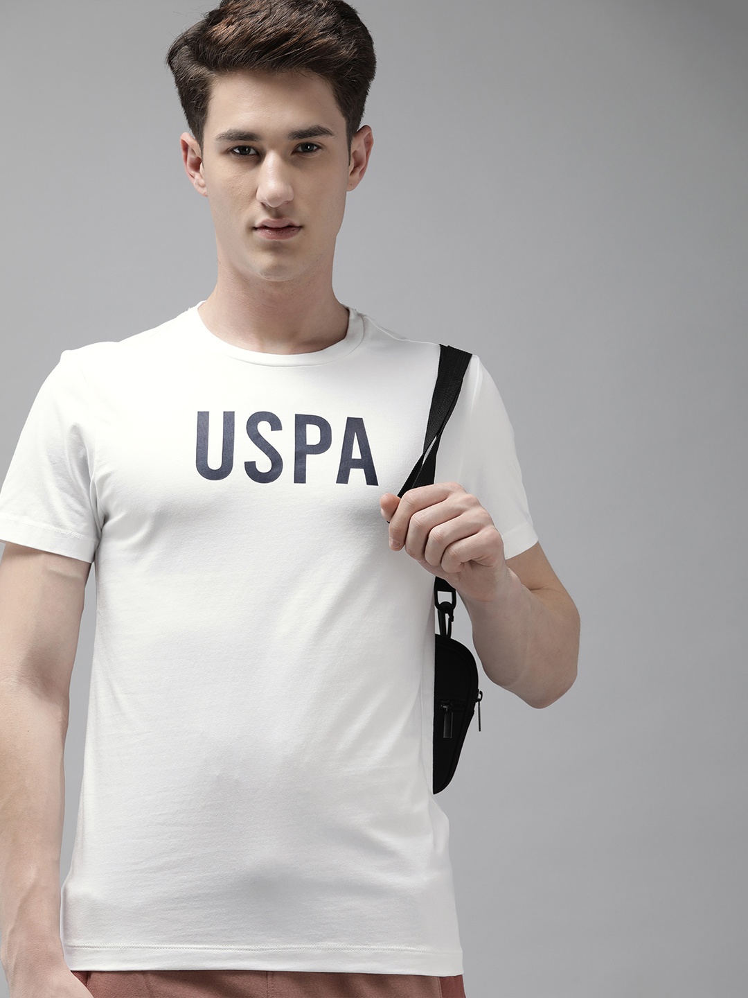 

U.S. Polo Assn. Men Brand Logo Printed Round Neck Casual T-shirt, White