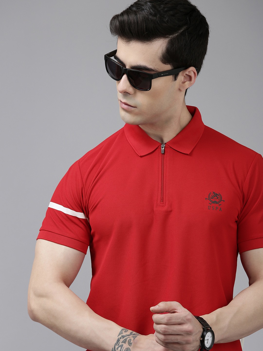 

U S Polo Assn Men Solid Polo Collar T-shirt With Brand Logo Print Detail, Red