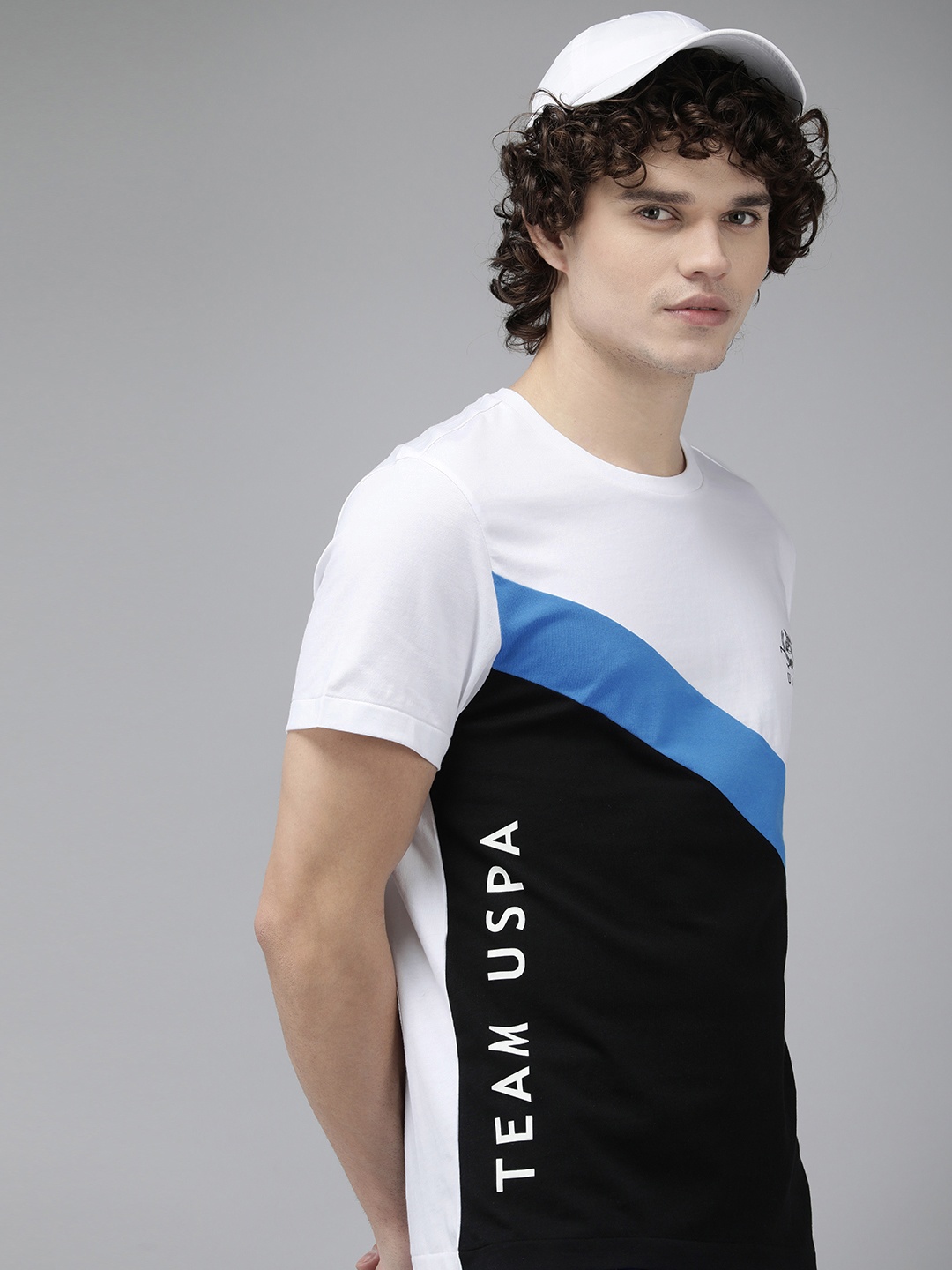 

U.S. Polo Assn. Men Pure Cotton Colourblocked Round Neck T-shirt, Black