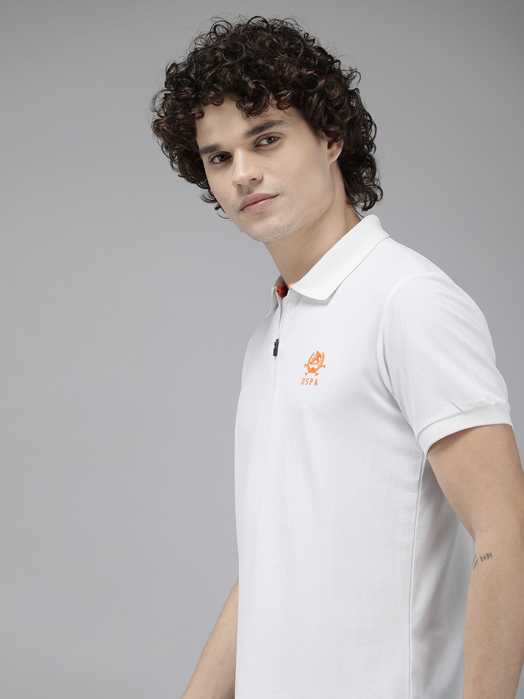 

U S Polo Assn Men Brand Logo Polo Collar Slim Fit T-shirt, White