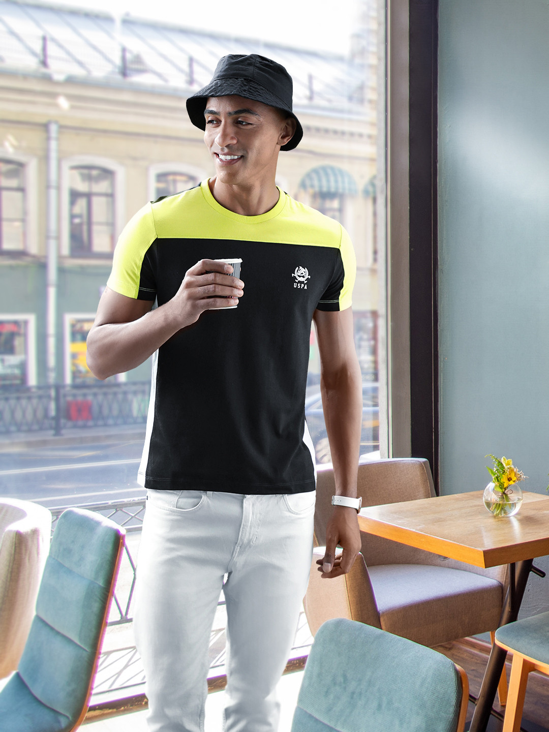 

U S Polo Assn Men Colourblocked Slim Fit T-shirt, Black